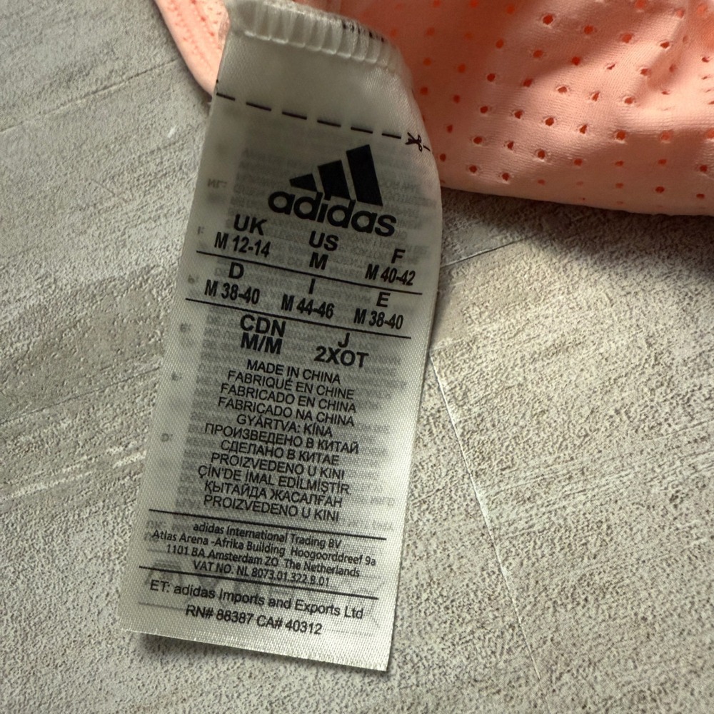Adidas Size Medium Strappy Sports Bra Peach Navy White‎ Lined Cups Cool Back - Picture 5 of 7